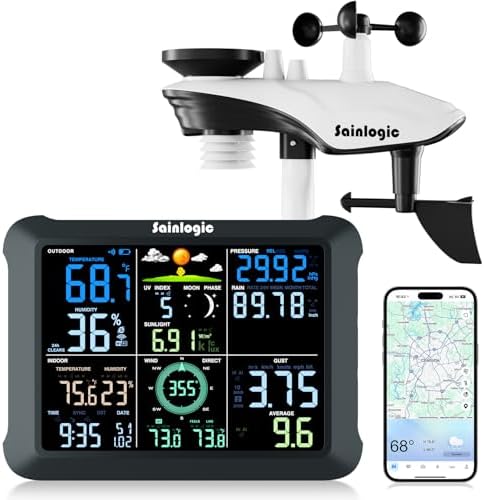 Sainlogic WiFi Smart Weather Station 14-in-1 with 24/7 Accurate Weather Forecast by Weatherseed AI, 8.5" Large Display, Wind Gauge, 2-Year Data Storage & Export (Only 2.4G)