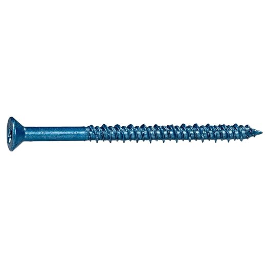 Blue Ruspert Coated Star Drive Flat Head Masonry Screws, 100 Pieces - 1/4" x 3-3/4" Self-Tapping Concrete Masonry Screws, Fasteners for Interior & Exterior Construction, Repair