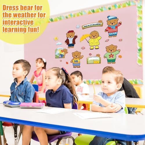 Gilprop 58 Pcs Dress for Weather Bulletin Board Set for Classroom, Bear