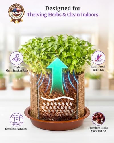 Planters' Choice Herb Growing Starter Kit, Windowsill Indoor Garden Set, Best Birthday & Housewarming Gift for Women
