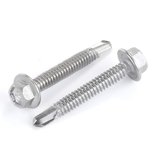 MewuDecor #10 x 1-1/2" (1/4" to 3" Available) Hex Washer Head Self Drilling Sheet Metal Screws with Drill Point, Stainless Steel 410, Pack of 50