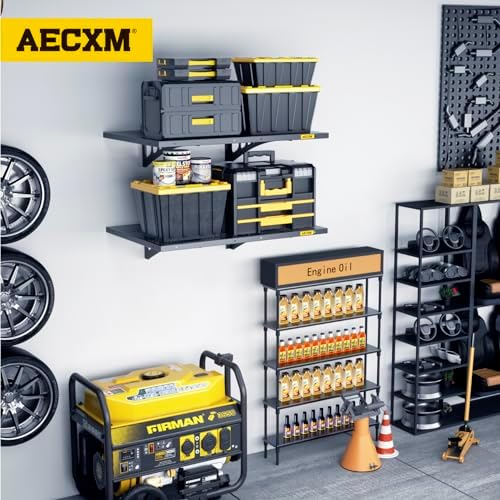 Aecxm 2-Pack 1.64x4ft Adjustable Garage Wall Shelving 560lbs Load Capacity Heavy Duty Wall Mounted Storage Shelf Metal Floating Shelves for Garage(Black)