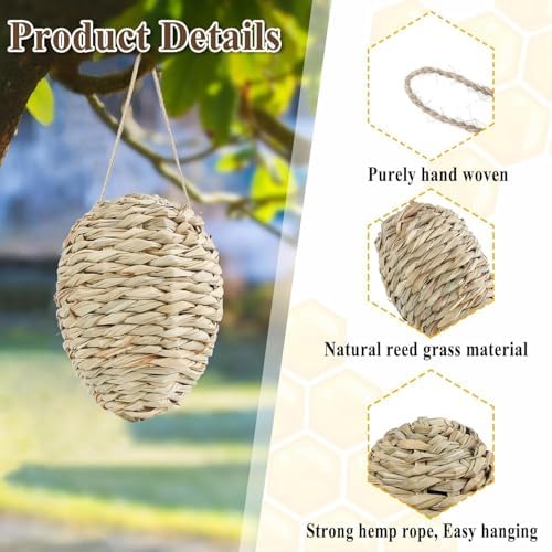 2 Pack Large Wasp Nest Decoy, Woven Reed Fake Wasp Nest for Outdoor Decor