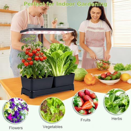 Indoor Herb Garden with Grow Light & Pots, Full Spectrum LED Planter for Kitchen Herbs & Houseplants, Height Adjustable Indoor Growing System for Home & Apartment Decor(Black, 16 * 6.3 * 7.1 inch)