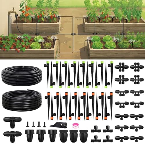 RAINPOINT Drip Irrigation System, Quick-Connect Garden Watering System Kit with Adjustable Emitters for Greenhouse, Garden Grid, Raised Bed, Potted Plant