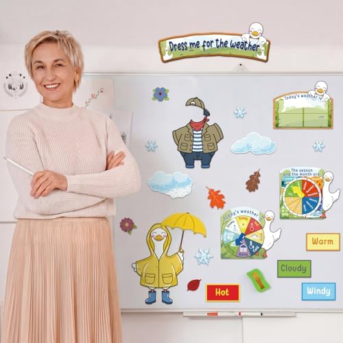Gilprop 58 Pcs Dress for Weather Bulletin Board Set for Classroom, Goose