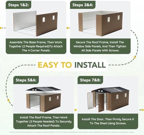 Outdoor Steel Storage Shed with Floor Frame 10 x 12 ft, Brown