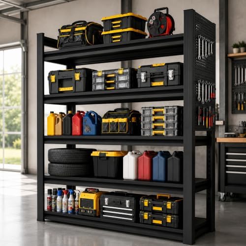 SAWJEC 47" W x 72" H x 24" D Heavy Duty Garage Shelving Unit with Pegboard