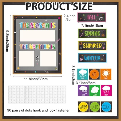 Colorful Chalkboard Season and Weather Calendar Bulletin Board Season Calendar Posters with Weather Cards Hook and Loop Dots for Classroom Wall Decor Preschool Kindergarten Student Teacher Supplies