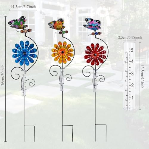 3 Pack Rain Gauge Outdoor, 5 Inch Tube Butterfly Rain Gauges
