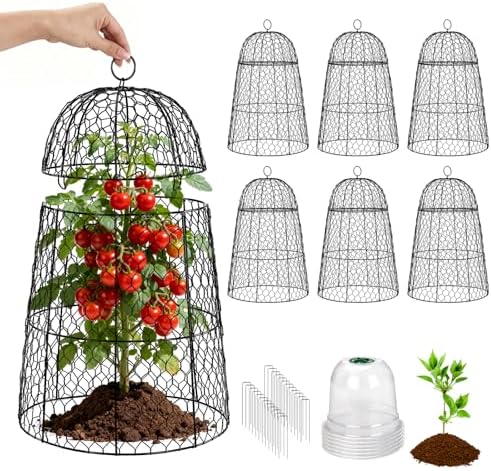 6 Pack XL Metal Garden Cloches for Plants, 17" Tall Chicken Wire Cloches