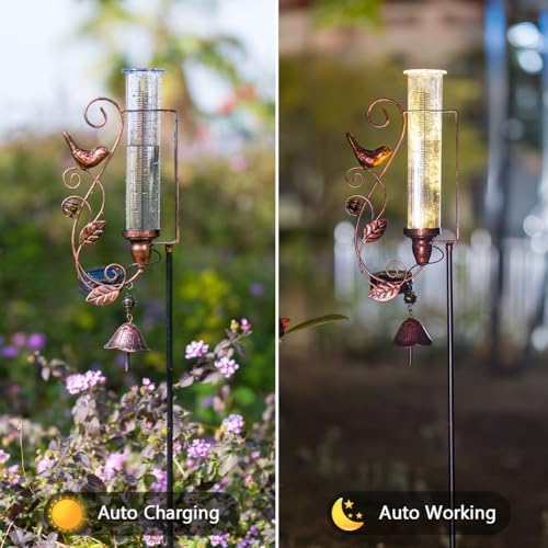 Solar Rain Gauge Outdoor, 7 Inch Tube Hummingbird Rain Gauges