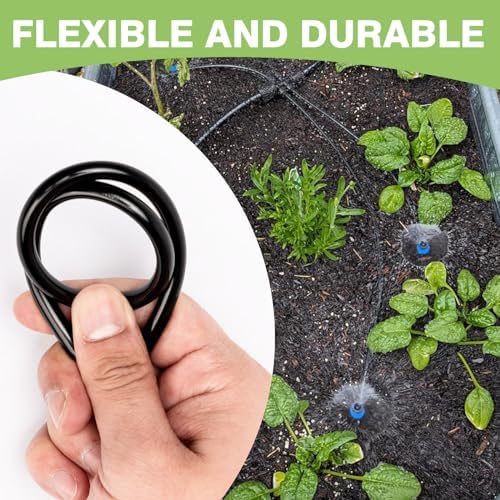 Maotong 100FT 1/4 inch New Quick-Connect Drip Irrigation Kit Distribution Hose Tubing for Garden Irrigation System (Includes 2 Pcs 6-Way Connector, 5 Pcs 1/4" Tee and 10 Pcs End Plugs)