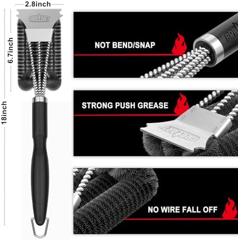 GRILLART Grill Brush, 18'' Extra-Strong Handle, BBQ Cleaner with Scraper