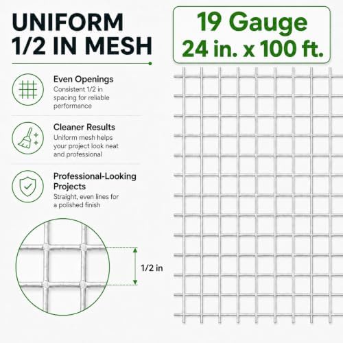 GoldPeak 1/2 inch Hardware Cloth Chicken Wire 24 inch x 100 Foot 19 Gauge