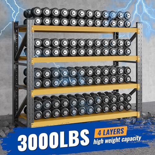 BYBYNSOE 48" W Storage Shelves 3000lbs Garage Metal Shelving Heavy Duty Garage Shelves Adjustable Storage Shelves for Industrial, Factory (Black Yellow, 48" W X 24" D X 69" H)