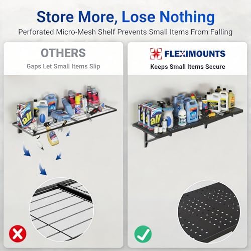FLEXIMOUNTS 2-Pack 1x3ft Perforated Garage Wall Shelving, 700lbs, Black