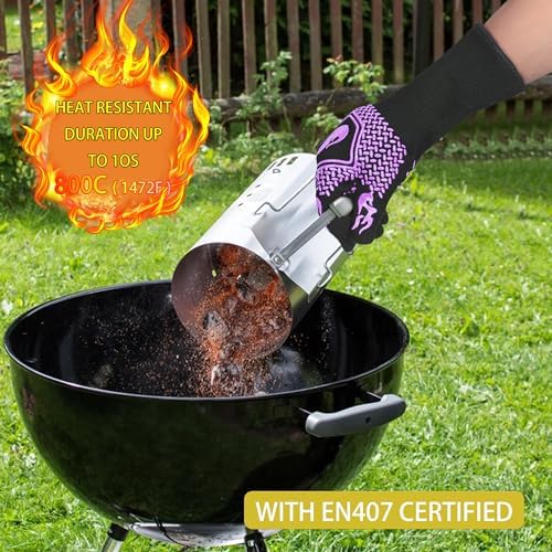 BBQ Gloves 1472F Heat Resistant Non-Slip Silicone (Purple)