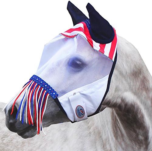 Derby Originals Reflective Safety Horse Fly Mask with Ears and Nose Fringe