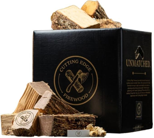 Mini Fire Pit Wood Box by Cutting Edge – Kiln-Dried Oak for Small Fire Pits, Chimineas & Stoves | 9" Logs with Fire Starters, Kindling & Matches | Hot Burn, Big Flame, Earthy Aroma