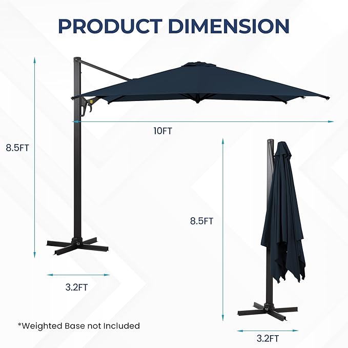SUNVIVI OUTDOOR Patio Umbrella, Rectangular Patio Umbrella, Metal Pole Square Outdoor Umbrella with Crank and Push Button Tilt, Large Outdoor Umbrella with Polyester Canopy