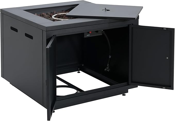 Propane Fire Pit Table, 30" Iron Firepits for Outside, Square Gas Fire Pit for Outside Patio, Propane Fire Table for Deck, Pool, 40,000BTU, Tank Inside, Tank Not Included, Black