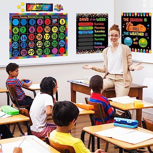 Tenare 85 Pcs Classroom Calendar Bulletin Board Colorful Weather Chart