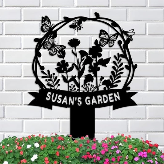 Personalized Garden Stake Metal Sign, Outdoor Metal Flower Garden Signs,Custom Garden Name Sign,Lawn Signs,Yard Sign,Gardening Decor Gifts 10inch