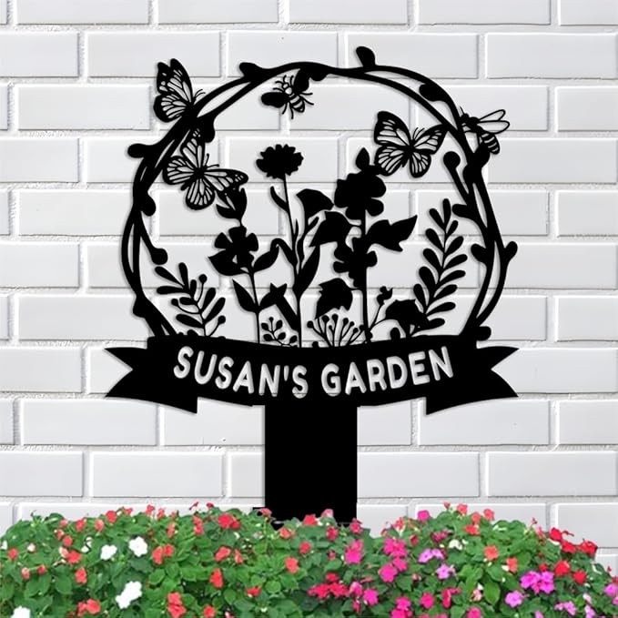 Personalized Garden Stake Metal Sign, Outdoor Metal Flower Garden Signs,Custom Garden Name Sign,Lawn Signs,Yard Sign,Gardening Decor Gifts 22inch