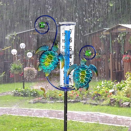 JOYBEE Turtle Rain Gauge Garden Decor, Accurate Rain Gauges Outdoors，Rain Gauge for Yard with Stake, Decorative Rain Measure Gauge for Garden, Deck, Lawn with Large Numbers