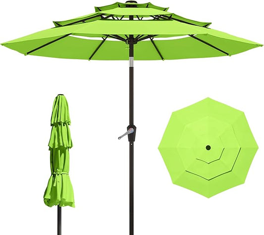 9FT 3 Tiers Patio Umbrella with Auto Tilt and Crank,Outdoor Table Market Umbrella with 8 Sturdy Ribs for Garden,Lawn,Deck,Backyard and Pool,Apple Green