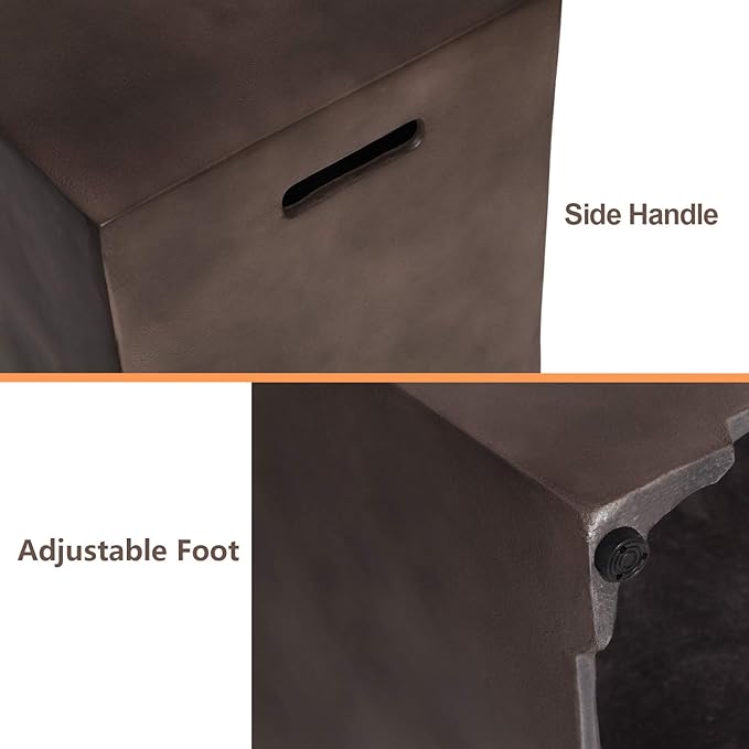 SUNBURY Outdoor 42 Inch Propane Fire Pit Table,Dark Brown Patio Fire Table 50,000 BTU w 20 lbs Tank Cover, Waterproof Cover, Free Lava Rocks