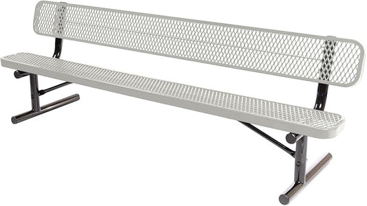 COATEDOUTDOORFURNITURE Coated Outdoor Furniture Heavy-Duty Portable Outdoor Bench Thermoplastic Coated, Expanded Metal, Commercial-Grade Seating, Made in America (Portable with Back, 8 Ft, Grey)