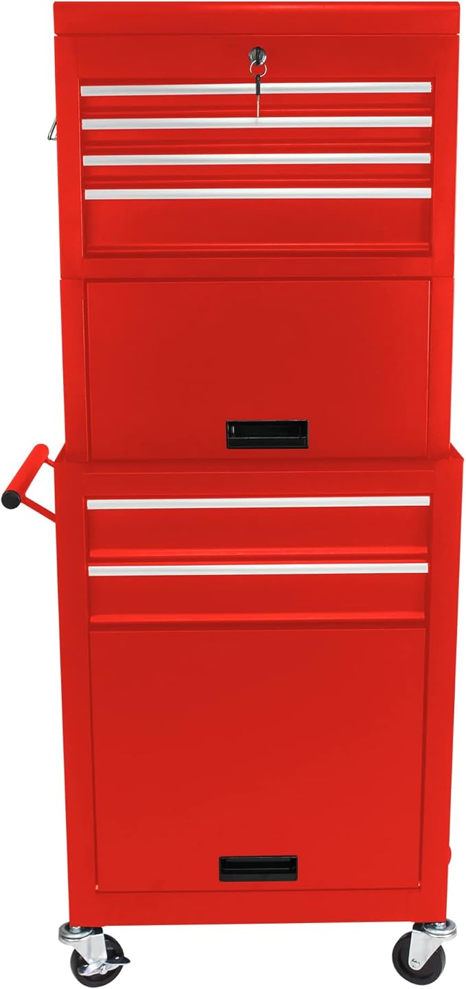 6 Drawers Rolling Tool Box Organizer,2 Tier High Capacity Tool Chest with Wheels,Lockable Rolling Tool Chest with 2 Cabinet,Detachable Tool Box Workshop Storage Cabinet (2 Tier-6 Drawers(Red))