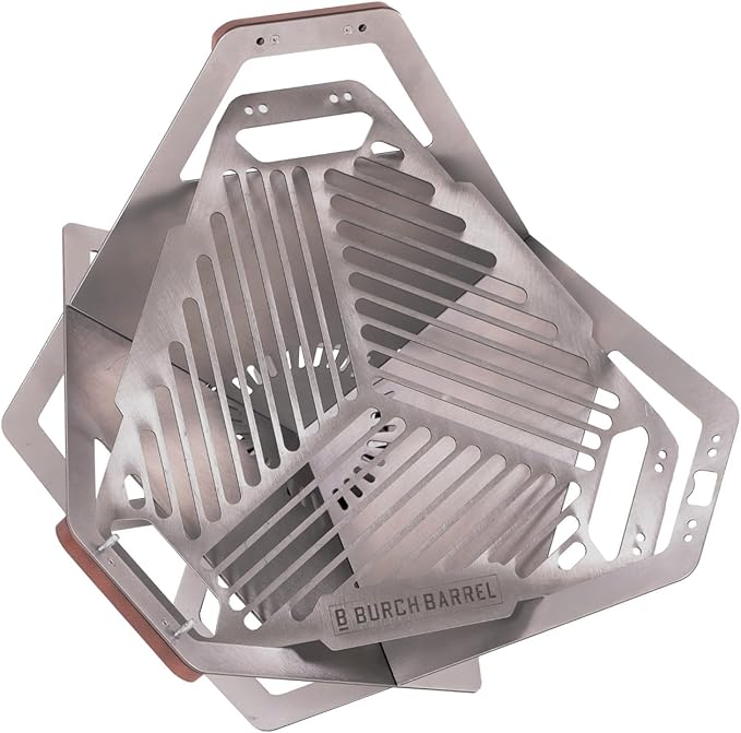 Burch Barrel Flat Packer Outdoor BBQ Charcoal Grill and Wood Firepit | Our Foldable, Portable and Compact Grill is Made from Stainless Steel | Lightweight and Easy to Assemble