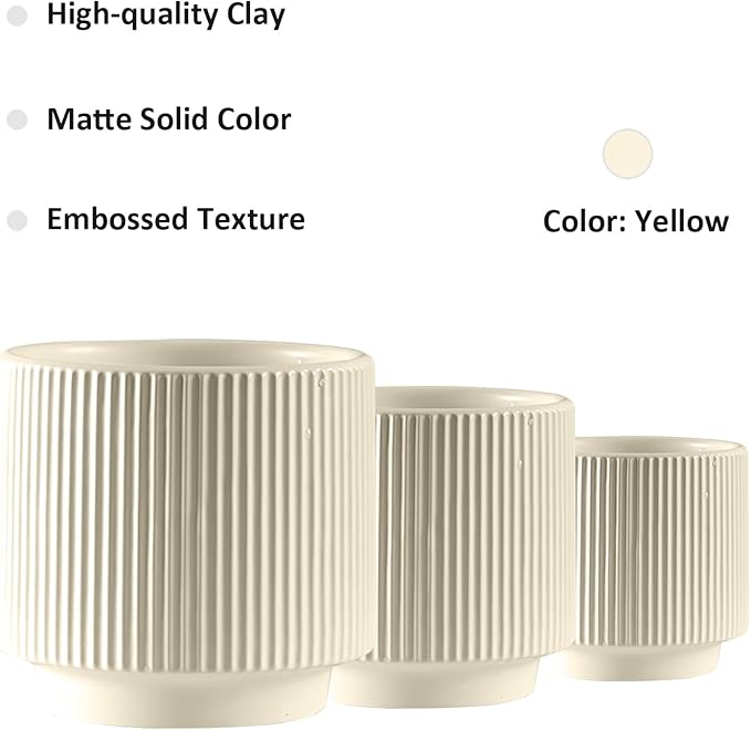 OXART Large Plant Pot, 10/8/6 Ceramic Pots for Plants with Drainage, 3 Piece Planters for Indoor Plants, Home Garden Flower Pots for Outdoor Cacti, Succulents, Snakes, and Pothos, Yellow
