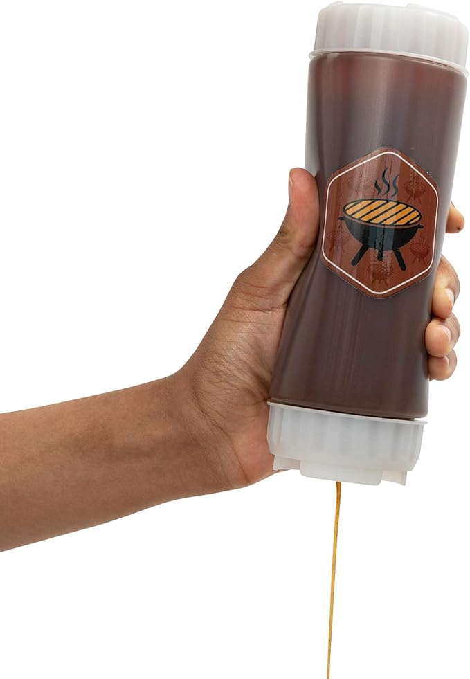 No‑Drip FIFO BBQ Sauce Squeeze Bottle – 18oz BPA-Free Refillable Dispenser with White Twist Cap for Mess-Free Pouring – Ideal for Barbecue, Glazes, Honey Mustard, Marinades, Teriyaki