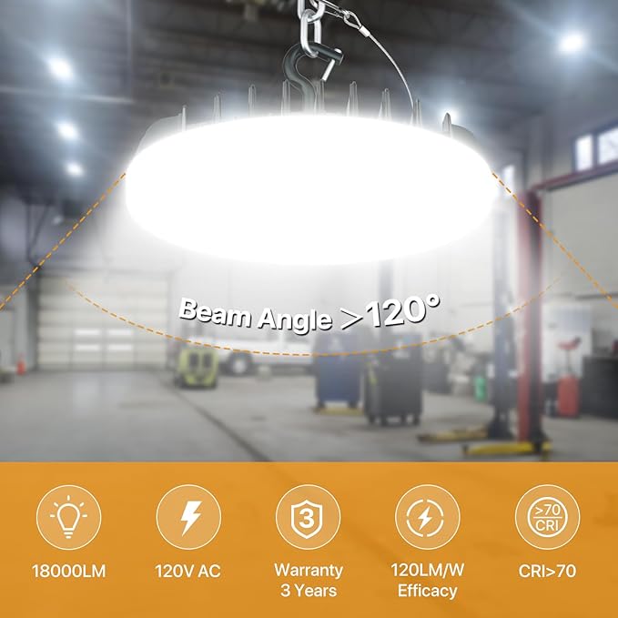 LED Shop Lights 150W - 18000LM UFO LED High Bay Light with 3 CCT Adjustable, 10%-100% Dimmable Remote Control IP65 Waterproof Garage Lighting for Workshop Warehouse Gym Basement