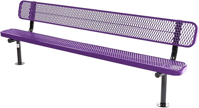 COATEDOUTDOORFURNITURE Coated Outdoor Furniture Heavy-Duty Outdoor Bench Thermoplastic Coated, Expanded Metal, Commercial-Grade Seating, Made in America (Surface with Back, 8 Ft, Textured Purple)