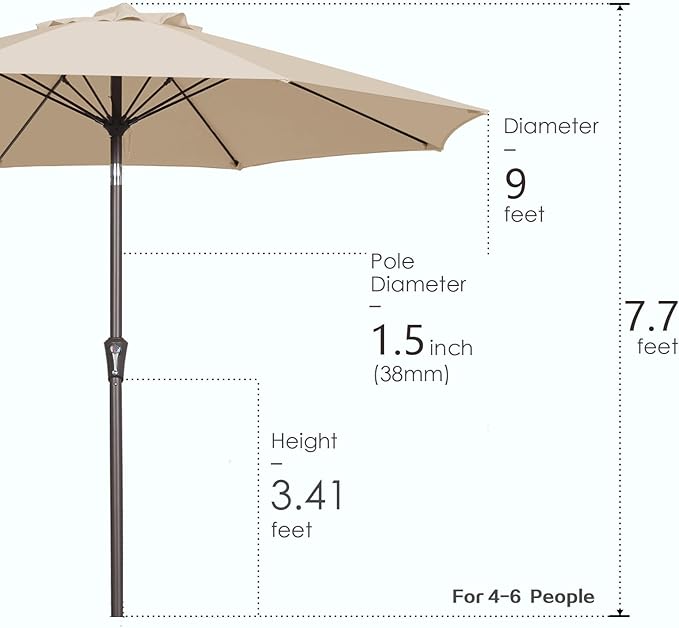 PatioKingdom 9FT Patio Outdoor Umbrella-UPF 50+ Sun Shade with Wind Vent, Push-Button Tilt & Smooth Crank Lift, Rust-Resistant Fiberglass Frame for Garden, Backyard,Yard (Gray, 9FT)