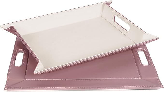 PLACEsMAT 2-in-1 Faux Leather Placemat & Serving Tray | Reversible Design, Lays Flat & Easy to Clean | Ottoman Food Tray, Perfect Housewarming Gift, 18” x 14” (Blush & Stone, Single)