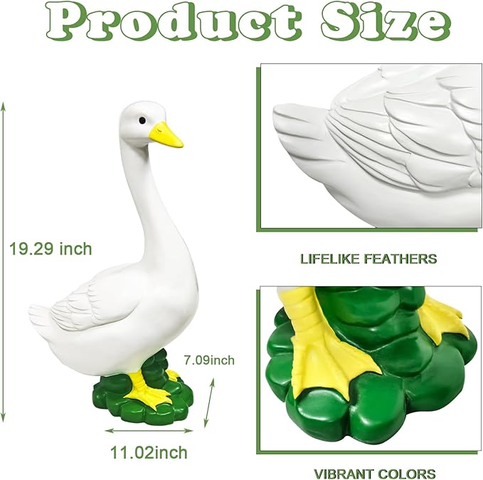 Large White Goose Statue Cygnus, Funny Thanksgiving Big Bird Decor Garden Sculpture with Black Magic Cloak Costume Clothes and Hat Home Porch Patio Pond Yard Art Duck Figurine Christmas Decorations