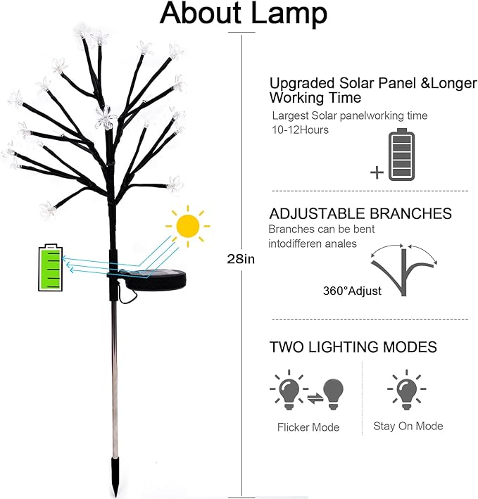 Solar Garden Lights Waterproof, Solar Outdoor Lights Decorative 4Pack, 80Led Solar Powered Flowers Garden Decor, Outdoor Fairy Lights for Yard,Pathway,Lawn,Outside,Garden Christmas Decorations