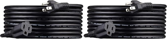 Amazon Basics Extension Cord, 13 Amps, 125V, 15 Foot, Black - Pack of 2