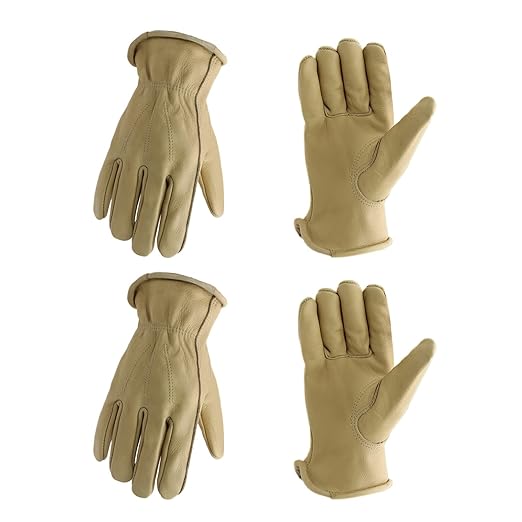HANDLANDY HLDD 2 Pairs Leather Work Gloves for Men & Women, Cowhide Work Gloves for Driving, Construction, Yardwork, Gardening, BBQ, Welding