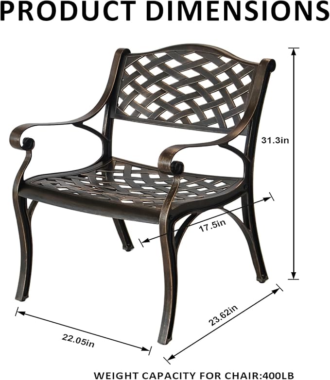 Outdoor Patio Dining Set Cast Aluminum 7 Piece Patio Bistro Dining Set,Metal Rectangular Patio Table and Chairs Set for 6 Person with Umbrella Hole,Patio Furniture Sets for Garden,Bronze