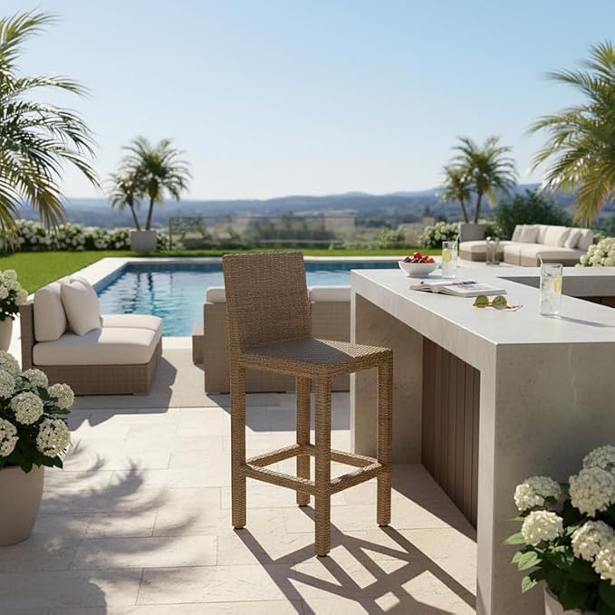 Covers & All Universal 30" Armless Bar Stools, 8 mm Willow Flat Wicker Patio Furniture Designed for Deck and Garden Dining and Durable Outdoor Furniture for Poolside Bar (22" L x 18" W x 47" H)