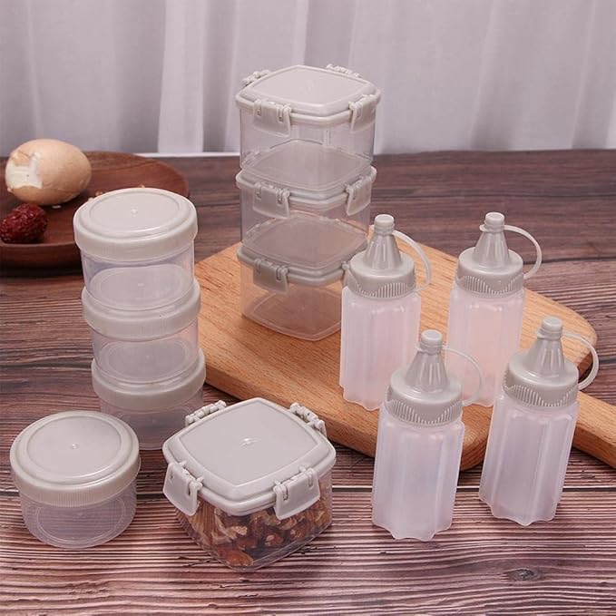 4pcs Mini Jam Squeeze Bottle Jar Sauce Seasoning Box with Lid, Squeeze Bottle Portable PP Kitchen Easy Clean Spices Storage Container