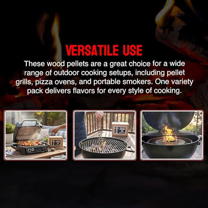 100% Pure Wood Pellet Variety Pack – 6-Pack (9 lbs), 100% USA-Sourced, Includes Apple, Hickory, Pecan, Maple, White Oak & Cherry, Perfect for Ninja Pellet Grills, Smoking & BBQ