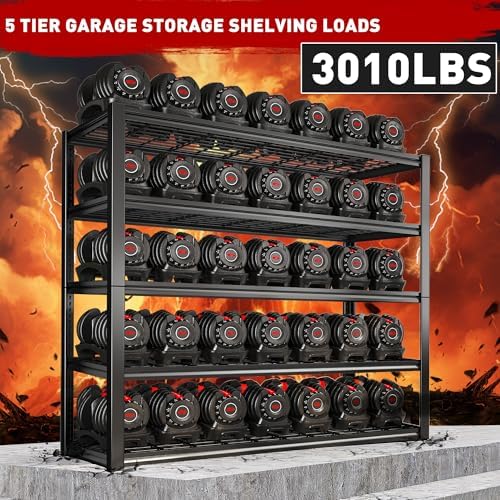 REIBII 48.2" W Storage Shelves for Garage, Adjustable Garage Shelving